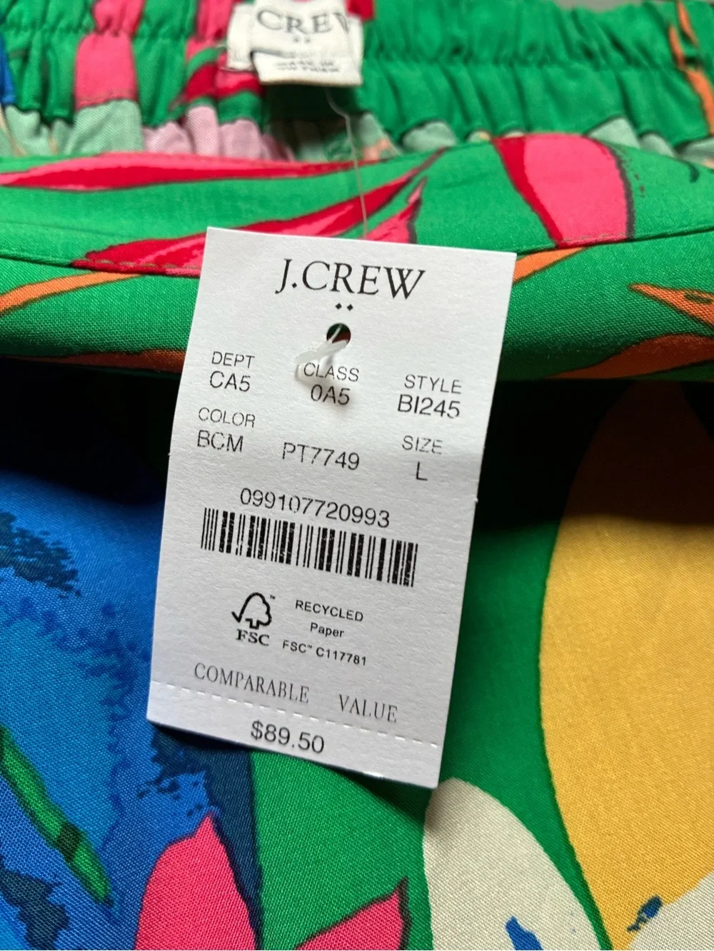 J. Crew Green Midi Skirt with Bright Floral Print Large NWT